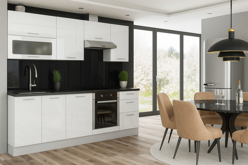 White gloss kitchen cabinets - kitchen,